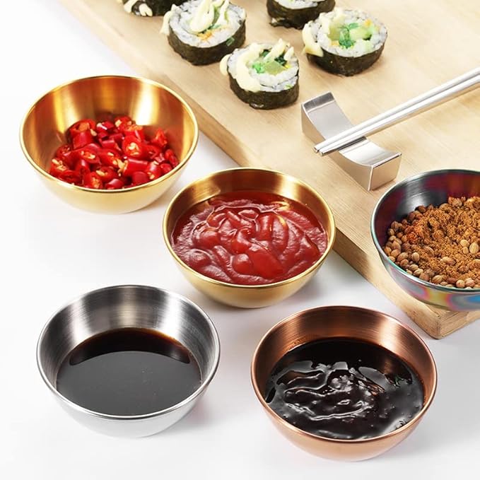 12 Pack Stainless Steel Sauce Dishes, Silver Mini Saucers Bowl Round Seasoning Dishes Sushi Dipping Bowl Appetizer Plates, 3.15inch