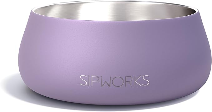 Sipworks Stainless Steel Dog Bowl – 32oz Weighted Metal Food and Water Bowls for Dogs and Cats with Non-Slip Base - Pet Bowls for All Breeds Sizes for Travel & Outdoor Play | Heather