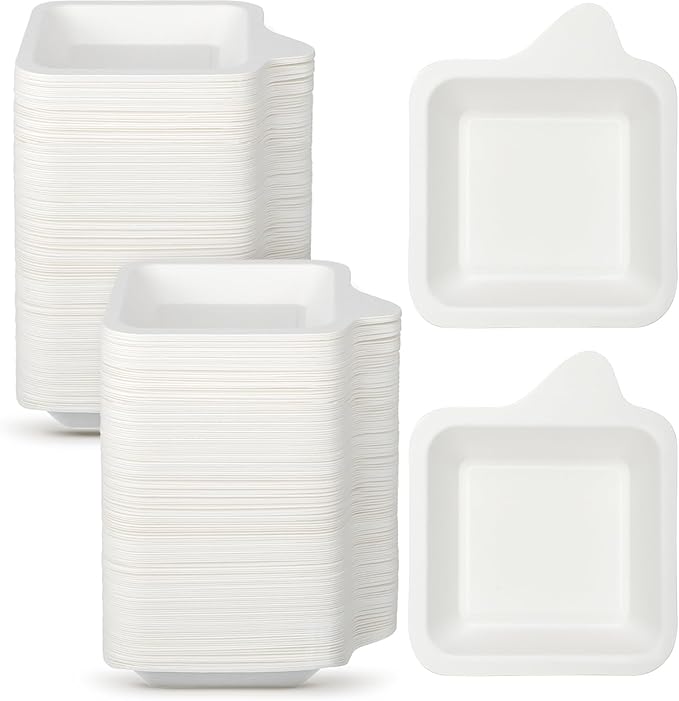 Remerry 200 Pcs Small 4 Inch Paper Plates Bulk Disposable Plates Paper White Square Dessert Cake Party Snack Sugarcane Bagasse Fiber Wedding Birthday Dinner Graduation Pet Feeding (4.41 x 5.24 Inch)