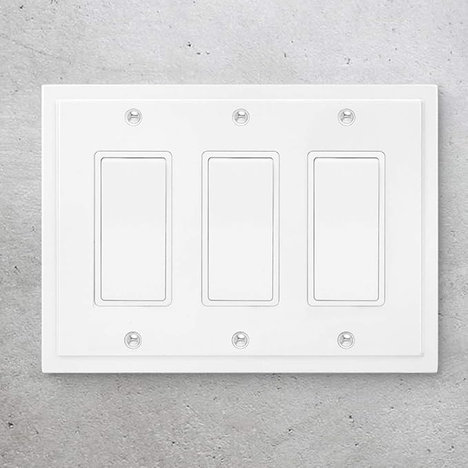 Henne Bery Modern Edge Decorative Wall Plate Switch Plate Outlet Cover, Durable Solid Zinc Alloy (Triple Decorator, White)
