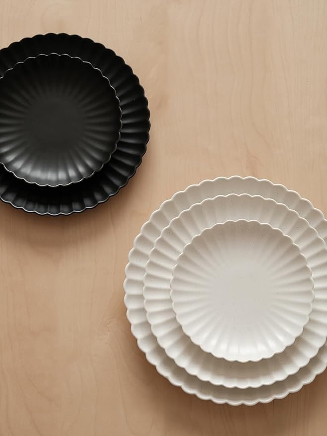 WENSHUO Daisy Plates Set of 6 (Matte Black, 9 Inch)