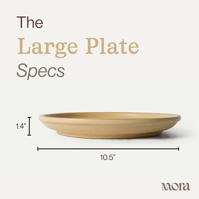 MORA Large Plates Set of 4, 10.5 inch Ceramic Pottery Dinner Plates - Microwave, Oven and Dishwasher Safe - Merrigold