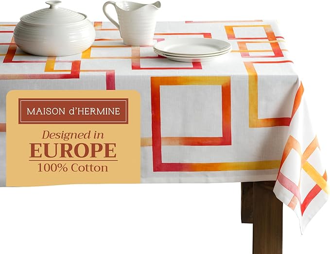 Maison d' Hermine Table Cloth Square Table 100% Cotton 60 x 60 Inches Tablecloth Reusable Decorative for Dining Room Farmhouse Home Valentines Day Decorations Spring Summer - Summer Maze