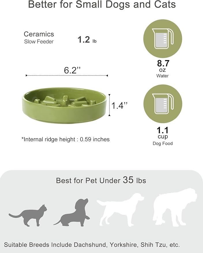 Ceramic Maze Dog Slow Feeder with Non-Slip Silicone Rim – Heavy-Duty Stoneware Bowl with Puzzle Pattern for Bloating & Obesity Prevention (Green-S)