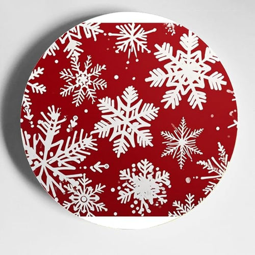 10 Inch Holiday Snowflakes red Decorative Ceramic Plates with Display Stand Perfect for Office Wall Hanging DP-320284149