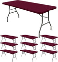 10 Pack Fitted Tablecloth for 6 Foot Rectangle Tables, Wine Red Elastic Outdoor Picnic Table Cover, Washable Stretch Folding Table Cloths 6 ft for Camping Party Patio Kitchen Banquet, 30" W x 72" L