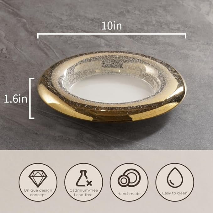10 Inch Porcelain Dinner Plates Set of 4 - Hand-Decorated Gold Speckled Rim, Restaurant Grade Fine Dining Ceramic Plates for Elegant Presentation, Pasta, Seafood, Salad, Sushi