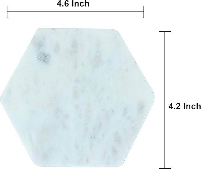 Set of 6 Hexagon Marble Coasters | White Decor for Modern Homes | Drink Coasters for Coffee Table, Dining, Bar or Office| Made from 100% Solid Real Marble | Cute Stone Coasters