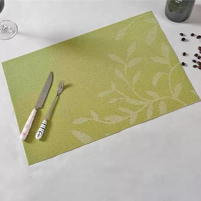 Leaf Placemats Set of 6 Non-Slip Heat-Resistant Vinyl Washable Place Mats for Kitchen Table Indoor Outdoor Durable (18"x12", Green)