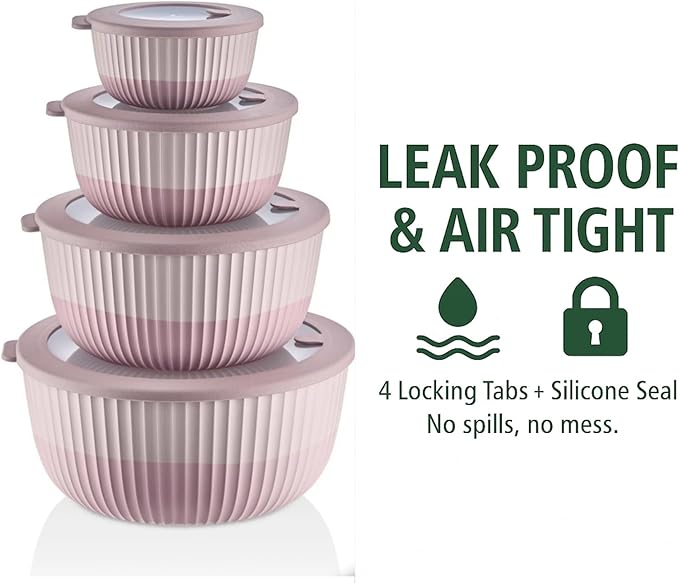 Mixing Bowls with Airtight Lids – 8 Piece Nesting Kitchen Set – BPA-Free, Leak-Proof & Stackable – Dishwasher, Microwave & Freezer Safe