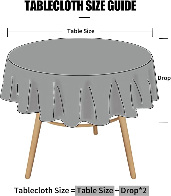 Smiry Round Table Cloth, Waterproof Heavy Duty Vinyl Tablecloths, Wipeable Washable Table Cover for Kitchen and Dining Room (Grey, 70" Round)
