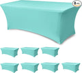 Fitted Stretch Table Cover for 6 foot Rectangle Tables-8 Pack Aqua Blue Spandex Tablecloth-Elastic Folding Tablecloths for Party, Vendor Booth Display, Banquet Buffet Event, Craft Trade Show