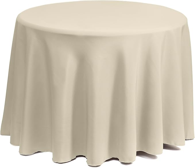 Gee Di Moda Round Tablecloth - 90 Inch Ivory Round Table Cloth for 30 to 60 Inch Round Tables - Heavy Duty Washable Fabric - for Buffet Table, Holiday Party, Dinner, Wedding & Baby Shower