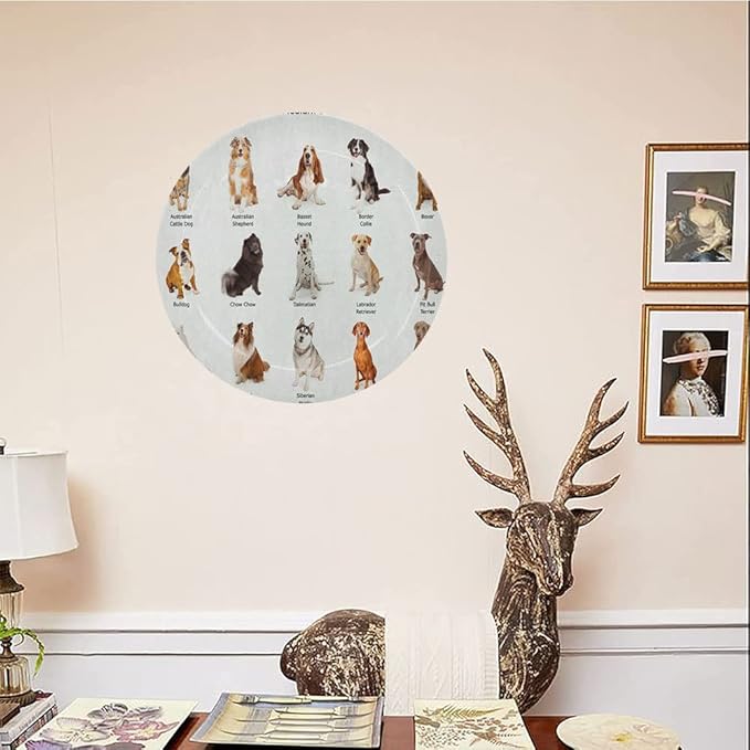 Ceramic Plates, Dog Decorative Ceramic Plates, AGroup of Different Puppy Breeds Family Type Species, 6 Inch, for Dining, Parties, Wedding, Multi