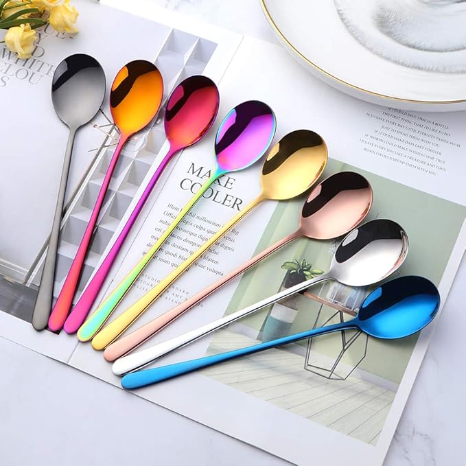 Buyer Star 8 Color Dinner Table Spoons 8-Inch Stainless Steel Metal Korean Soup Spoons