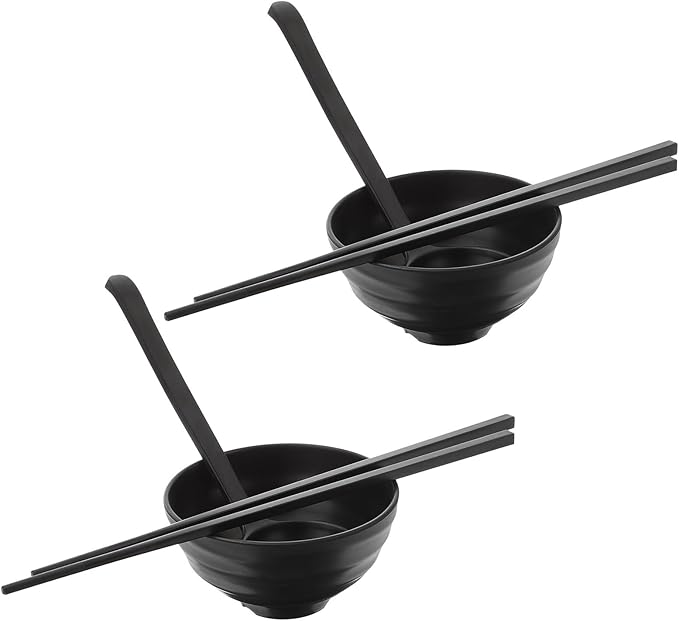 Luxshiny Multifunctional Melamine Noodle Bowls for Home and Restaurant Use Thick Plastic Ramen Soup Bowls with Smooth Polished Finish Easy to Clean and Stain-resistant Black