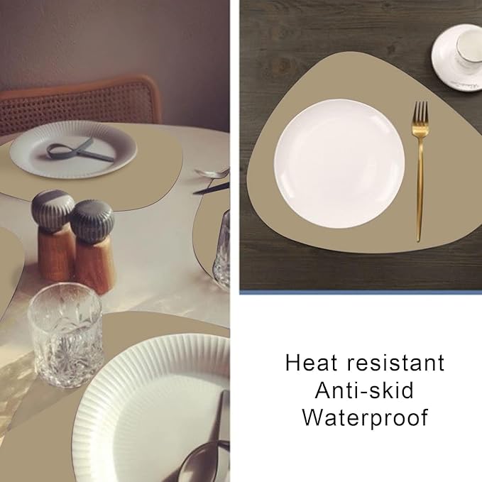 Faux Leather Placemats and Coasters Set of 2, Round Leather for Dinner Table Mats Heat Resistant Non-Slip Washable Insulation Coffee Mats Kitchen Place Mats Nordic Style,Apricot