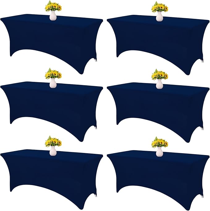 HAISIWLKJ 6 Pack Table Cloth 8ft Navy Blue Tablecloths for Rectangle Folding Table Spandex Fitted Stretch Cover Wrinkle Resistant Washable Protector for Party, Wedding, Banquet, Festival.