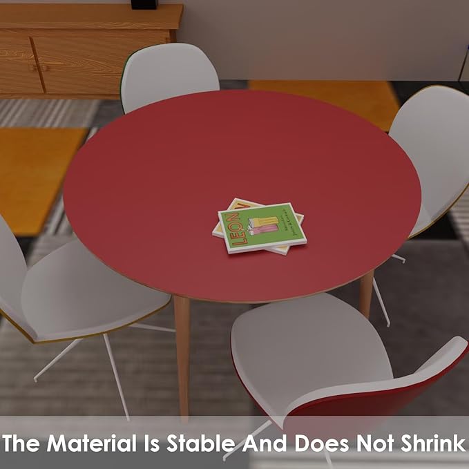 Round Table Pad, 1.8mm Thick, Dia.24 Inch, Leather Table Cover, Table Protector (Dia.24, Black+Wine Red)