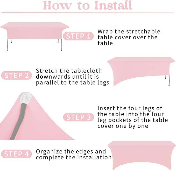 HAISIWLKJ 3 Pack Table Cloth 8ft Pink Tablecloths for Rectangle Folding Table Spandex Fitted Stretch Cover Wrinkle Resistant Washable Protector for Party, Wedding, Banquet, Festival.