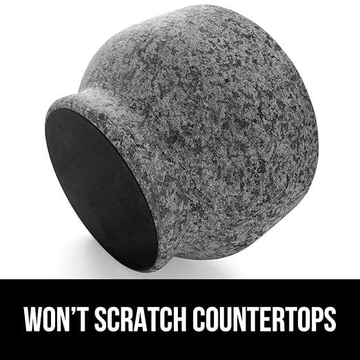 GORILLA GRIP Heavy Duty Mortar and Pestle Set with Slip Resistant Base, 2 Cup, 100% Granite Stone Molcajete Guacamole Bowl, Grind Seeds, Spices, Crush Garlic, Kitchen Muddler for Fresh Herbs, Gray
