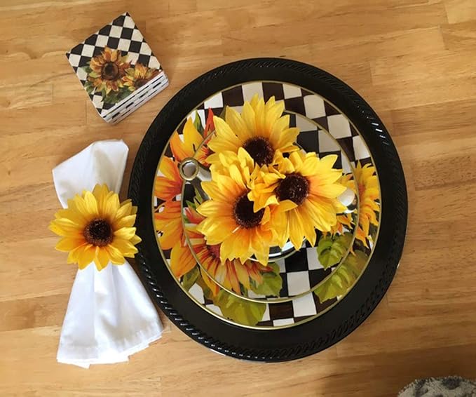 Flower Napkin Rings Set of 6, Handmade Sunflower Napkin Ring Holders, Plant Napkin Holders, Floral Serviette Buckles for Valentine, Weddings, Thanksgiving, Parties Table Settings Decor