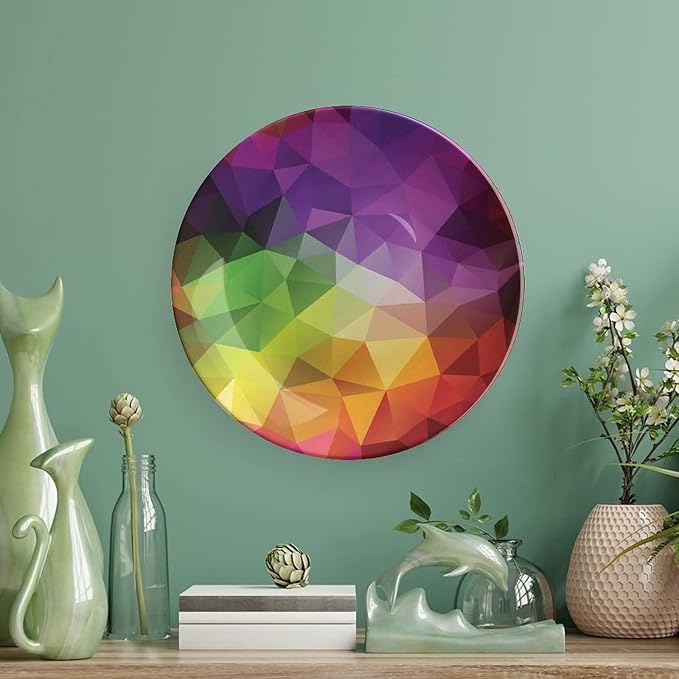 Ceramic Plates, Abstract Decor Decorative Ceramic Plates, Colorful Abstract Geometric Triangular Polygons Creative, 10 Inch, Household Plates Decorative, Multy