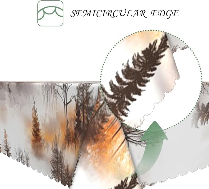 52x70 Inch Nature Rectangle Tablecloth Watercolor Autumn Forest Misty Pine Tree Sunrise Table Cloth Waterproof Reusable Table Cover for Dining Home Kitchen Thanksgiving Picnic BBQ