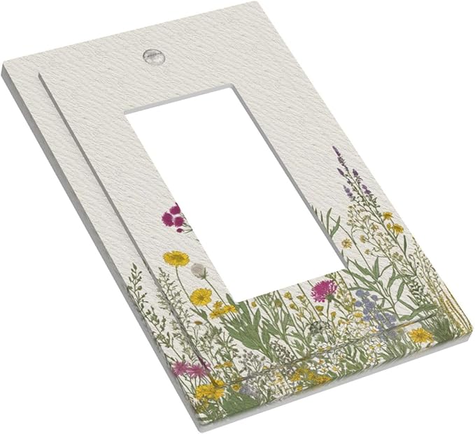 Outlet Covers Wildflower Botanical Plant Herbs Flower 1 Gang Wall Plate Single Rocker Light Switch Cover Decorative GFCI Receptacle Electrical Switchplate for Bathroom Livingroom Decor（2 Pack）