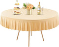 1 Pack Champagne Spandex Round Tablecloths for 72in Table, Stretchy Fitted 6FT Round Table Cloths, Wrinkle Free Table Cover with Skirt for Wedding Birthday Party Bridal Shower Banquet
