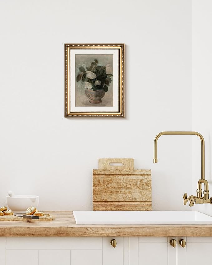 InSimSea Retro Gold Framed Wall Art, Home Room Rose Flower Vintage Wall Decor, Canvas Print Artwork, Farmhouse Country Decor, Antique Picture Frame Floral Paintings, 13x16 Inch