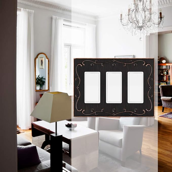 French Cabriole Decorative Wall Plate Switch Plate Outlet Cover (Triple Decorator, Aged Bronze)