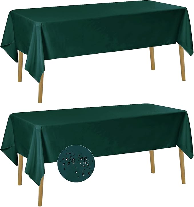 Fokitut 2 Pack Waterproof Rectangle Tablecloth, 60x120 Inch,Stain Resistant and Wrinkle Polyester Table Cloth, Fabric Table Cover for Kitchen Dining, Wedding, Party, Holiday Dinner-Hunter