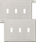 2-Pack Triple Toggle Light Switch Cover Plate, Pearls Decorative Switch Plate Covers, Brushed Nickel 3 Gang Metal Wall Plate