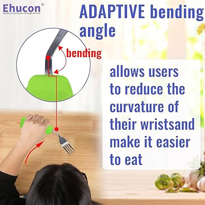 Adaptive Utensils for Hand Tremors,Arthritis and Parkinsons -Weighted Silverware with Non-Slip Handle to Easy Grip,Eating Flatware for Elderly Use (Left Hand 1 pc Fork+1 pc Spoon=2 pcs,Green)