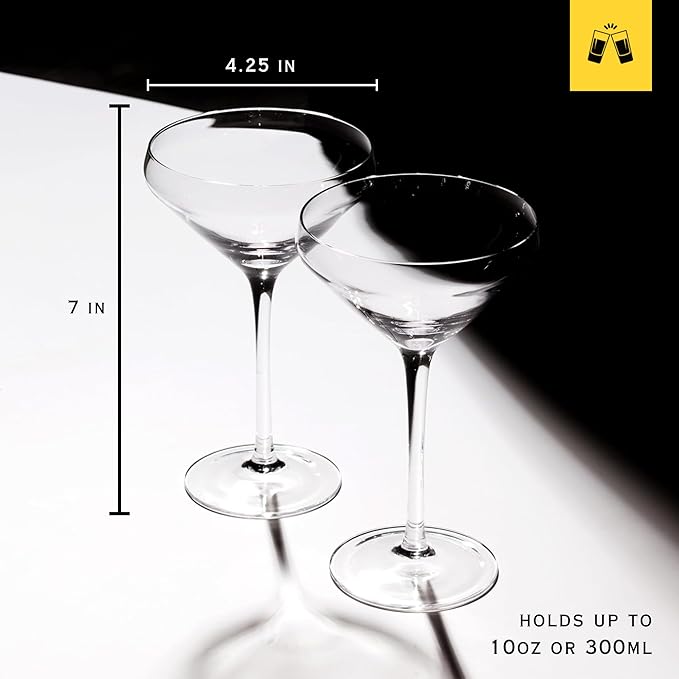 LEMONSODA Hand Blown/Nick And Nora Classic Martini Glasses Manhattan, Cosmopolitan, Espresso Martini, Lemon Drop, Dirty Martini - Inspired by 1930's - 50's Cocktail Culture - 6oz/10oz (Set of 4, 10oz)