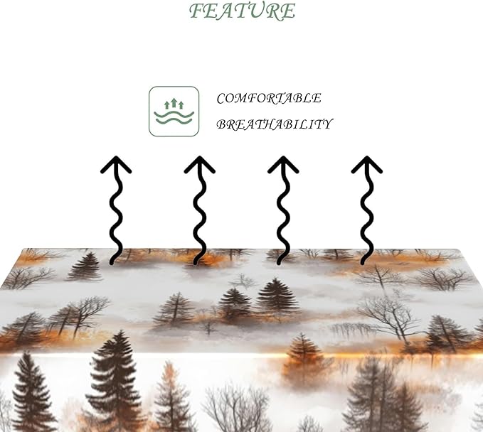 60x84 Inch Nature Rectangle Tablecloth Watercolor Autumn Forest Misty Pine Tree Sunrise Table Cloth Waterproof Reusable Table Cover for Dining Home Kitchen Thanksgiving Picnic BBQ