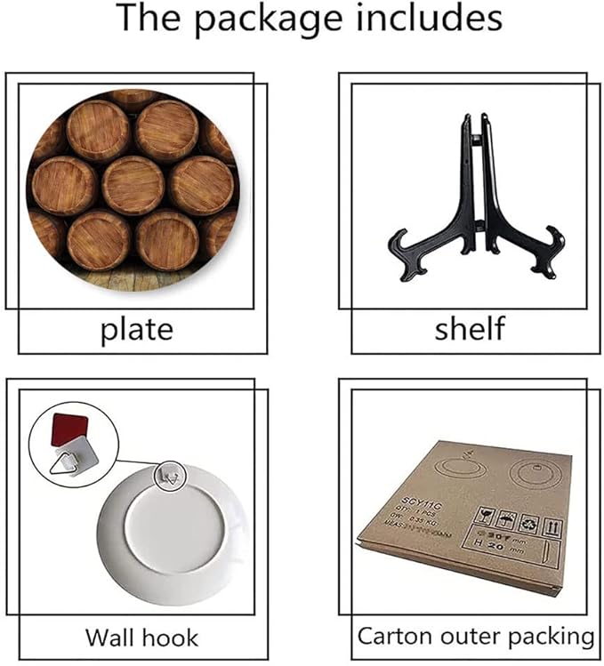 Ceramic Plates, Wine Decorative Ceramic Plates, Wall of Wooden Barrels, 10 Inch, for Dining, Parties, Wedding, Multicolor