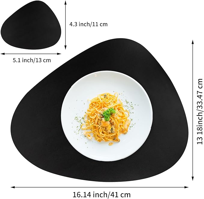 Placemats Set of 6, Faux Leather Placemats with Coasters, Black Table Mats Set of 6 Heat Stain Scratch Resistant Waterproof Washable Wipeable Place Mats for Dining Patio Table Kitchen