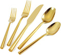 Silverware Set 20-Piece Stainless Steel Mirror Polishing Gold Cutlery, Hand Forged Thick Hexagon Handle Flatware Sets, Service for 4