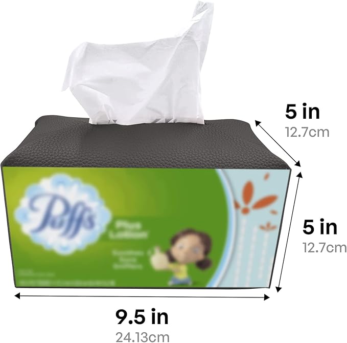 Carrotez Tissue Box Cover, [Refined] Modern PU Leather Rectangular Tissue Box Holder - Decorative Holder/Organizer for Bathroom Vanity Countertop, Night Stands, Office Desk 9.5"X5"X5" - Charcoal