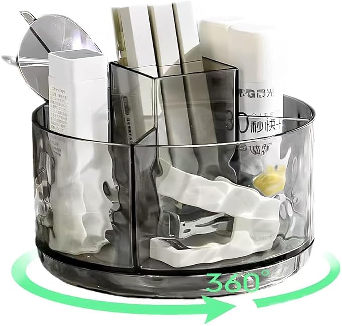 Rotating Pencil Holder, Desk Organizer with Multi-Compartment Design-Stylish, Functional Storage Solution for Home Offices, Classroom, Art Supplies Storage (Light gray ripple)