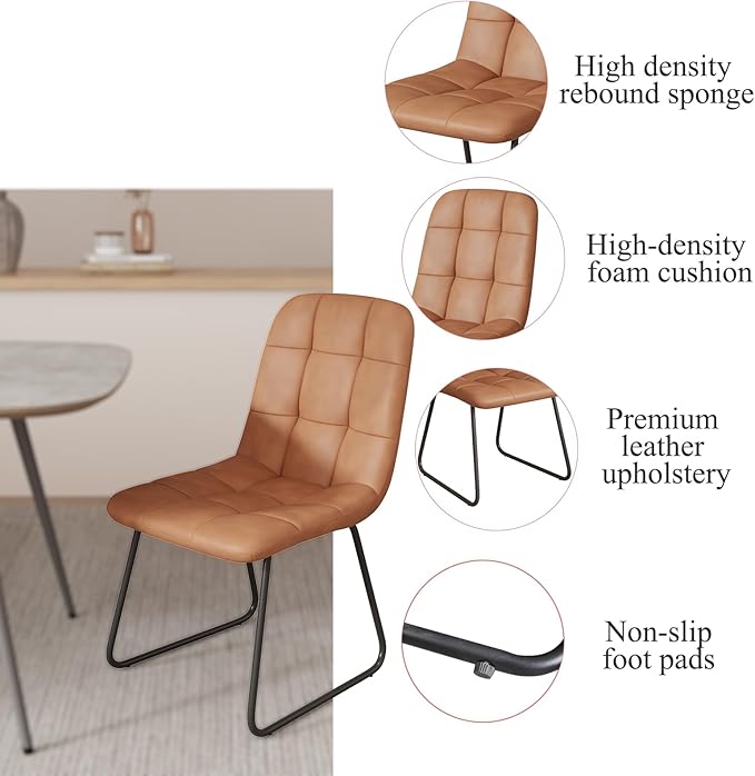55.1'' Dining Table Set for 4,Modern Wood Dining Table,Leather Dining Chairs 4,Table and Chairs Set of 4,Ideal for Kitchen Dining Room (Gray Table + 4 U-Shaped Brown Chairs, 55.1")