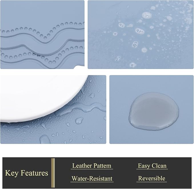 XINYUN Leather Placemats Set of 6 for Dining Table Blue Faux Leather Placemat Wipeable Heat Resistant Non Slip Waterproof Place Mats Anti Oil Eco-Friendly Decorate Table Mats Patio Placemats, Large