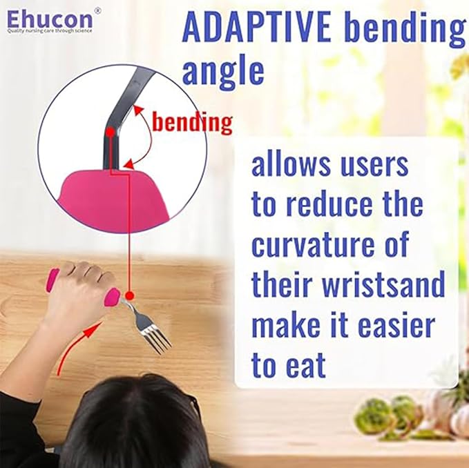 Adaptive Utensils Set for Hand Tremors,Arthritis and Parkinsons -Weighted Silverware with Non-Slip Handle to Easy Grip,Eating Flatware for Elderly Use (Left hand 1fork+1spoon=1set,Pink)