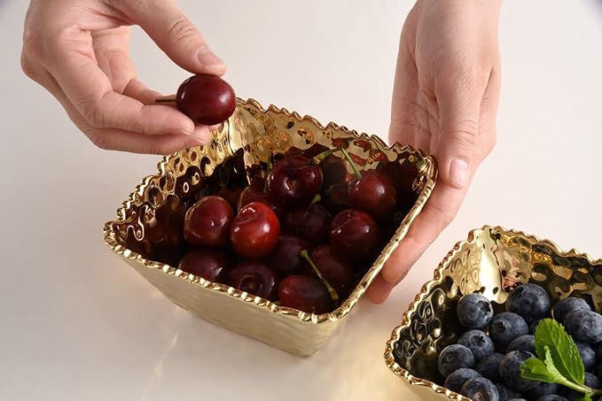 Pampa Bay CER-2733-G Small Square Snack Bowl in Golden Millennium, 5-inch Square, Porcelain
