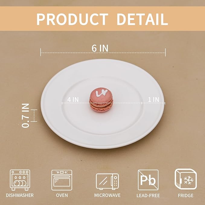 6 Inch Ceramic Dessert Plates Set of 18, White Round Small Appetizer Plates, Small Dinner Serving Pllate for Cake, Snacks, Side Dishes, Fruit, Microwave Oven and Dishwasher Safe