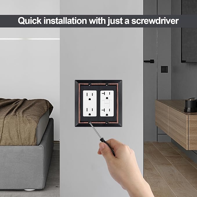 Metal Wall Plate for Electrical Outlets, Decorative Aged Bronze Switch Plates Outlet Cover, Light Switch Cover Plate, 2-Gang Wall Plates (Double Decorator, 2 Pack)