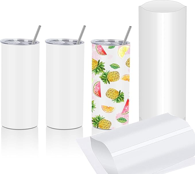15 Oz Sublimation Skinny Tumbler Set, Straight Skinny Stainless Steel Tumbler Set for Sublimation with Lids, Insulated Skinny Slim Water Tumbler for Diy, White