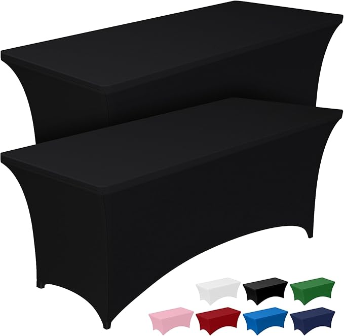 Pureegg Spandex Tablecloth 4ft - 2 Pack, Fitted and Tight Cloth for Rectangle Table, Wrinkle-Free and Stretch Table Cover for Party, Wedding, Banquet and Birthday, Black